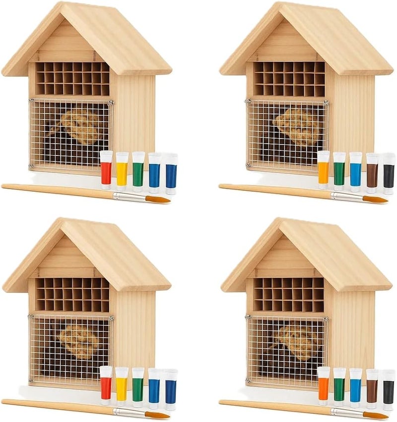 CEDAR ALPHA 4 Pack DIY Insect Hotel Kit, Backyard Insect House, Solid Wood 5.9"x 7.7"x 4.7", UVcoating Painted, Bee House, Nesting Habitat Shelters, Garden Shelter for Bees, Butterflies, Bugs - Image 4